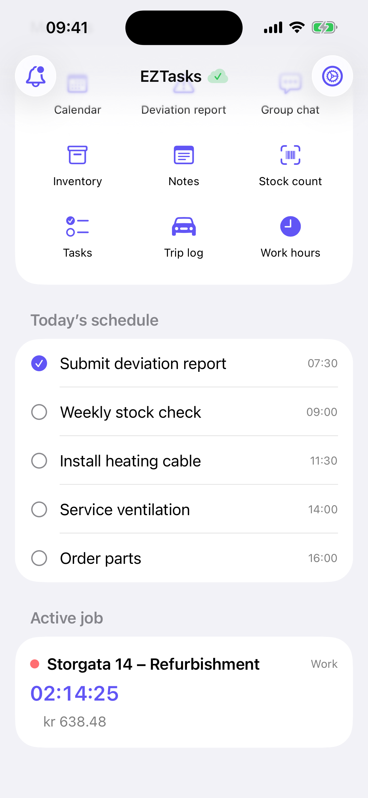 Dashboard with a running job timer