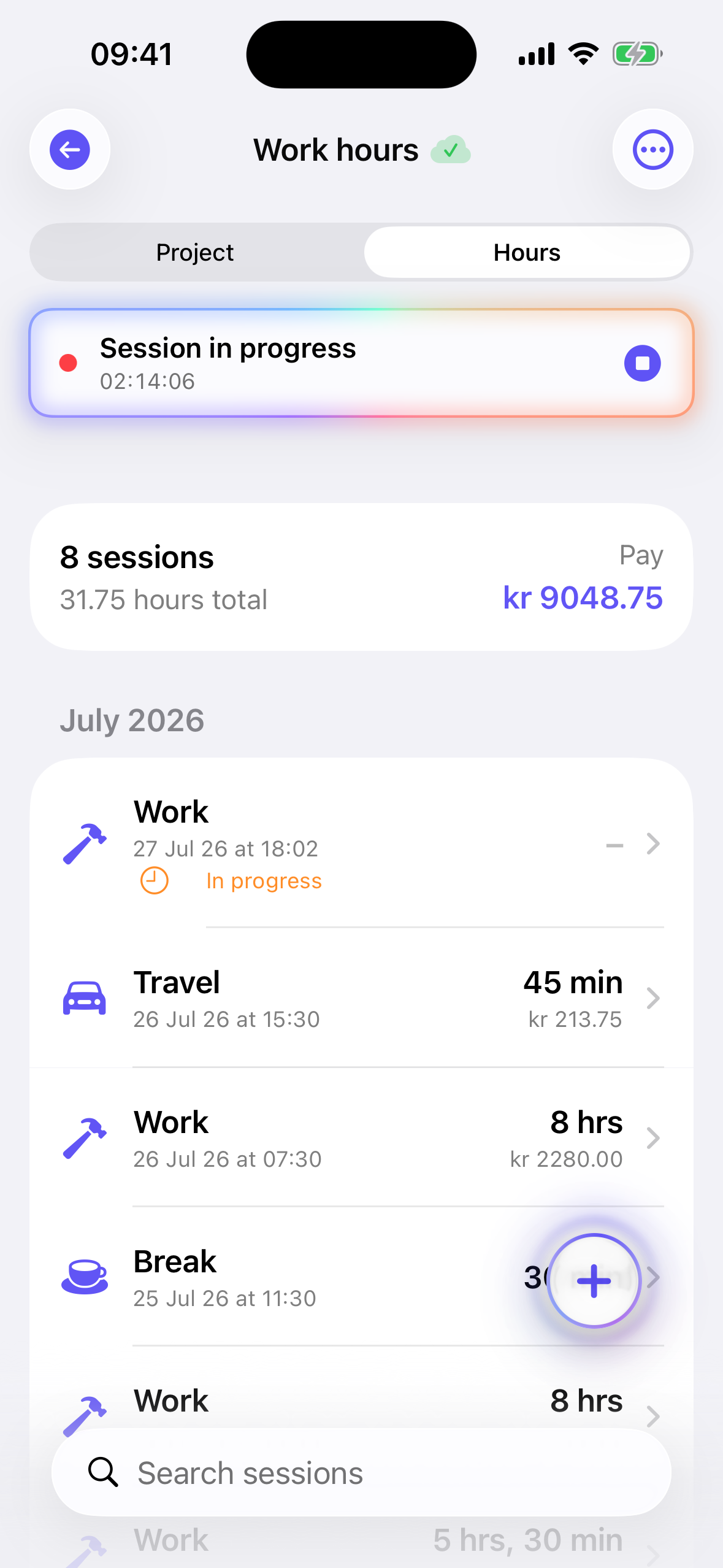 Work hours with a session in progress