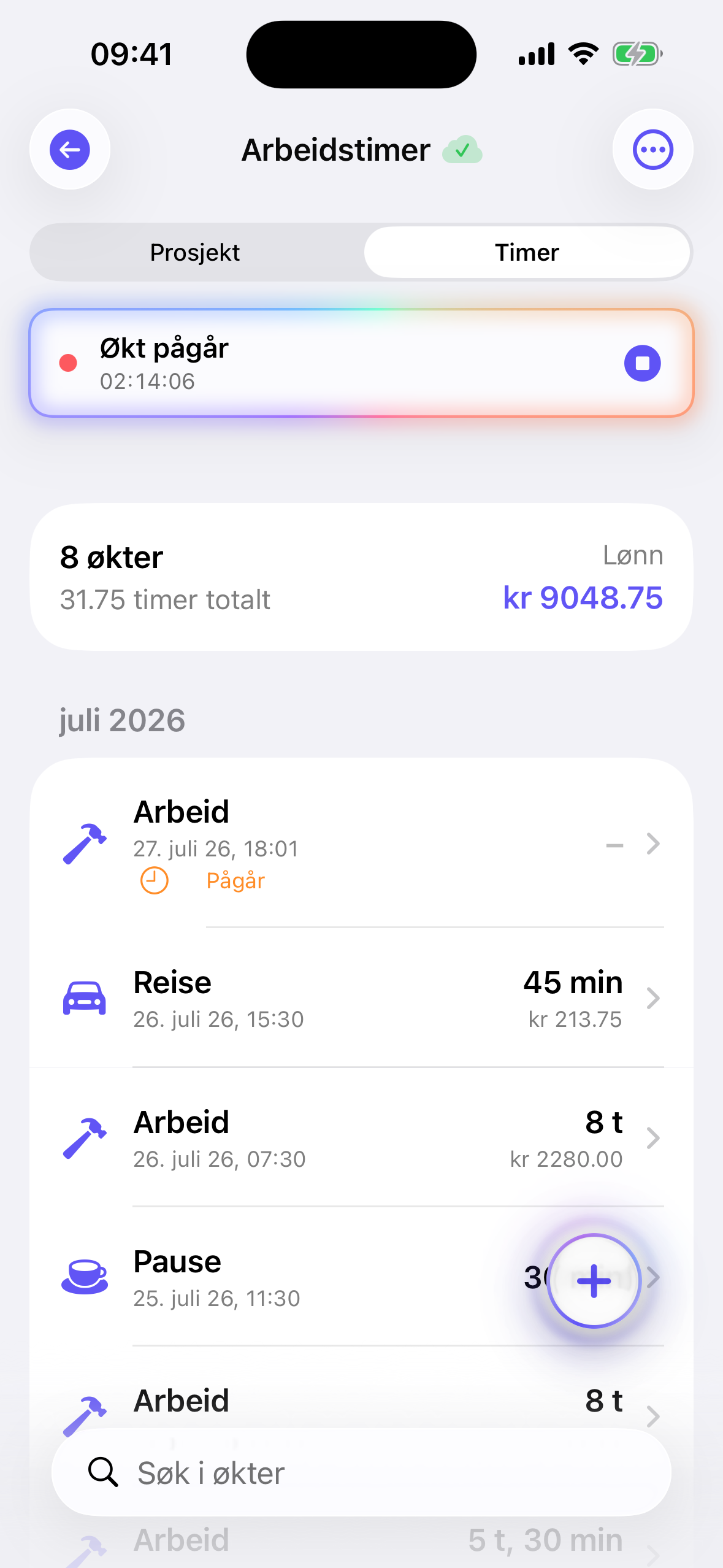 Arbeidstimer med en økt som pågår